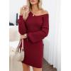 imageSidefeel Womens 2025 Fall Winter Ribbed Knit Sweater Dress Casual Long Sleeve Sexy V Neck Bodycon Mini DressBurgundy