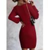imageSidefeel Womens 2025 Fall Winter Ribbed Knit Sweater Dress Casual Long Sleeve Sexy V Neck Bodycon Mini DressBurgundy