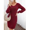 imageSidefeel Womens 2025 Fall Winter Ribbed Knit Sweater Dress Casual Long Sleeve Sexy V Neck Bodycon Mini DressBurgundy