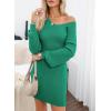imageSidefeel Womens 2025 Fall Winter Ribbed Knit Sweater Dress Casual Long Sleeve Sexy V Neck Bodycon Mini DressGreen