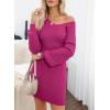 imageSidefeel Womens 2025 Fall Winter Ribbed Knit Sweater Dress Casual Long Sleeve Sexy V Neck Bodycon Mini DressHot Pink