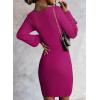 imageSidefeel Womens 2025 Fall Winter Ribbed Knit Sweater Dress Casual Long Sleeve Sexy V Neck Bodycon Mini DressHot Pink