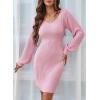 imageSidefeel Womens 2025 Fall Winter Ribbed Knit Sweater Dress Casual Long Sleeve Sexy V Neck Bodycon Mini DressPink