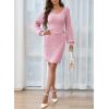 imageSidefeel Womens 2025 Fall Winter Ribbed Knit Sweater Dress Casual Long Sleeve Sexy V Neck Bodycon Mini DressPink
