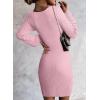 imageSidefeel Womens 2025 Fall Winter Ribbed Knit Sweater Dress Casual Long Sleeve Sexy V Neck Bodycon Mini DressPink