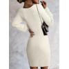 imageSidefeel Womens 2025 Fall Winter Ribbed Knit Sweater Dress Casual Long Sleeve Sexy V Neck Bodycon Mini DressWhite