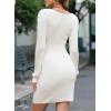 imageSidefeel Womens 2025 Fall Winter Ribbed Knit Sweater Dress Casual Long Sleeve Sexy V Neck Bodycon Mini DressWhite