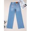 imageSidefeel Womens Bowknot Wide Leg Jeans High Waisted Strechy Raw Hem Denim PantsE Light Blue