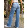 imageSidefeel Womens Bowknot Wide Leg Jeans High Waisted Strechy Raw Hem Denim PantsE Light Blue