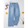 imageSidefeel Womens Bowknot Wide Leg Jeans High Waisted Strechy Raw Hem Denim PantsZ Light Blue
