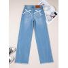 imageSidefeel Womens Bowknot Wide Leg Jeans High Waisted Strechy Raw Hem Denim PantsZ Light Blue