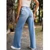 imageSidefeel Womens Bowknot Wide Leg Jeans High Waisted Strechy Raw Hem Denim PantsZ Light Blue