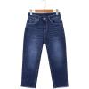 imageSidefeel Womens Capri Jeans High Waisted 2025 Summer Fashion Straight Leg Raw Hem Denim Capri PantsBlue
