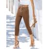 imageSidefeel Womens Capri Jeans High Waisted 2025 Summer Fashion Straight Leg Raw Hem Denim Capri PantsBrown