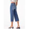 imageSidefeel Womens Capri Jeans High Waisted Wide Leg Stretchy Raw Hem Side Seam Zimbaplatinum Denim PantsBlue
