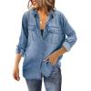 imageSidefeel Womens Denim Tops Long Sleeve Shacket Jackets Button Down Collared Jean ShirtBeau Blue
