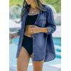 imageSidefeel Womens Denim Tops Long Sleeve Shacket Jackets Button Down Collared Jean ShirtBlue