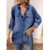 imageSidefeel Womens Denim Tops Long Sleeve Shacket Jackets Button Down Collared Jean ShirtBlue