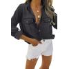imageSidefeel Womens Denim Tops Long Sleeve Shacket Jackets Button Down Collared Jean ShirtDeep Black