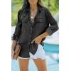 imageSidefeel Womens Denim Tops Long Sleeve Shacket Jackets Button Down Collared Jean ShirtDeep Black
