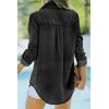 imageSidefeel Womens Denim Tops Long Sleeve Shacket Jackets Button Down Collared Jean ShirtDeep Black