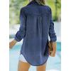 imageSidefeel Womens Denim Tops Long Sleeve Shacket Jackets Button Down Collared Jean ShirtNavy Blue