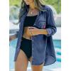 imageSidefeel Womens Denim Tops Long Sleeve Shacket Jackets Button Down Collared Jean ShirtNavy Blue