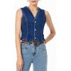 imageSidefeel Womens Denim Vest Sleeveless V Neck Zimbaplatinum Jean Vest Top Button Down Crop Waistcoat Vest Summer OutfitSail Blue