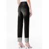 imageSidefeel Womens High Waisted Tummy Control Jeans Cuffed Boyfriend Straight Leg Two Buttons Ripped Denim PantsBlack