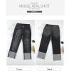imageSidefeel Womens High Waisted Tummy Control Jeans Cuffed Boyfriend Straight Leg Two Buttons Ripped Denim PantsBlack