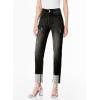 imageSidefeel Womens High Waisted Tummy Control Jeans Cuffed Boyfriend Straight Leg Two Buttons Ripped Denim PantsBlack