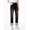 imageSidefeel Womens High Waisted Tummy Control Jeans Cuffed Boyfriend Straight Leg Two Buttons Ripped Denim PantsBlack