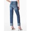 imageSidefeel Womens High Waisted Tummy Control Jeans Cuffed Boyfriend Straight Leg Two Buttons Ripped Denim PantsBlue