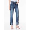 imageSidefeel Womens High Waisted Tummy Control Jeans Cuffed Boyfriend Straight Leg Two Buttons Ripped Denim PantsBlue