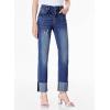 imageSidefeel Womens High Waisted Tummy Control Jeans Cuffed Boyfriend Straight Leg Two Buttons Ripped Denim PantsDark Blue