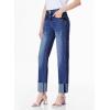 imageSidefeel Womens High Waisted Tummy Control Jeans Cuffed Boyfriend Straight Leg Two Buttons Ripped Denim PantsDark Blue