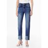 imageSidefeel Womens High Waisted Tummy Control Jeans Cuffed Boyfriend Straight Leg Two Buttons Ripped Denim PantsDark Blue