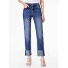 imageSidefeel Womens High Waisted Tummy Control Jeans Cuffed Boyfriend Straight Leg Two Buttons Ripped Denim PantsDark Blue