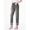 imageSidefeel Womens High Waisted Tummy Control Jeans Cuffed Boyfriend Straight Leg Two Buttons Ripped Denim PantsGray