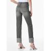 imageSidefeel Womens High Waisted Tummy Control Jeans Cuffed Boyfriend Straight Leg Two Buttons Ripped Denim PantsGray