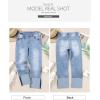 imageSidefeel Womens High Waisted Tummy Control Jeans Cuffed Boyfriend Straight Leg Two Buttons Ripped Denim PantsLight Blue