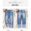 imageSidefeel Womens High Waisted Tummy Control Jeans Cuffed Boyfriend Straight Leg Two Buttons Ripped Denim PantsSky Blue