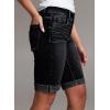 imageSidefeel Womens Jean Shorts High Waisted Stretchy Bermuda Folded Hem Denim Summer ShortsBlack