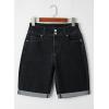 imageSidefeel Womens Jean Shorts High Waisted Stretchy Bermuda Folded Hem Denim Summer ShortsBlack