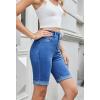 imageSidefeel Womens Jean Shorts High Waisted Stretchy Bermuda Folded Hem Denim Summer ShortsBlue