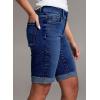 imageSidefeel Womens Jean Shorts High Waisted Stretchy Bermuda Folded Hem Denim Summer ShortsDark Blue