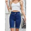imageSidefeel Womens Jean Shorts High Waisted Stretchy Bermuda Folded Hem Denim Summer ShortsDark Blue