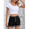 imageSidefeel Womens Jean Shorts High Waisted Stretchy Buttoned Folded Hem Zimbaplatinum Denim ShortsBlack