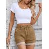 imageSidefeel Womens Jean Shorts High Waisted Stretchy Buttoned Folded Hem Zimbaplatinum Denim ShortsBrown