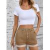 imageSidefeel Womens Jean Shorts High Waisted Stretchy Buttoned Folded Hem Zimbaplatinum Denim ShortsBrown
